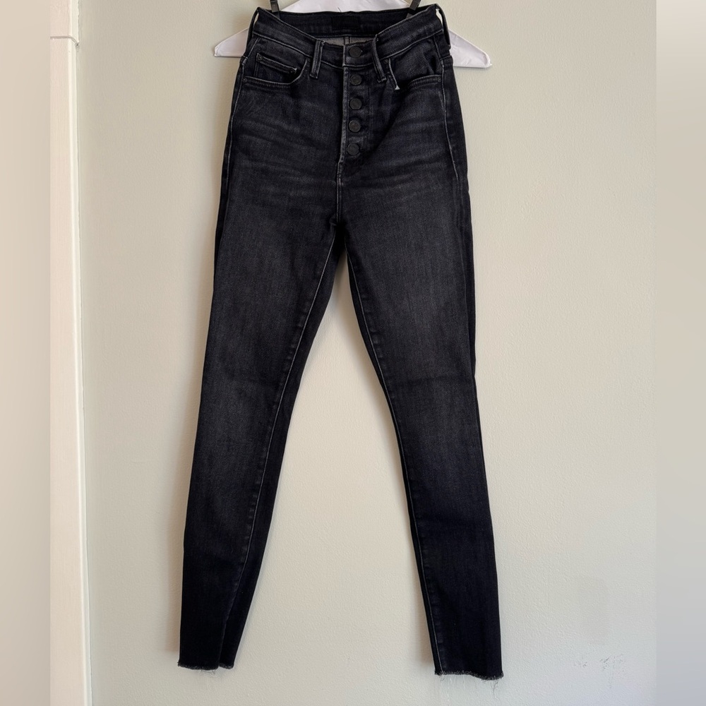 MOTHER High-Rise Button-Fly Jeans in Washed Black